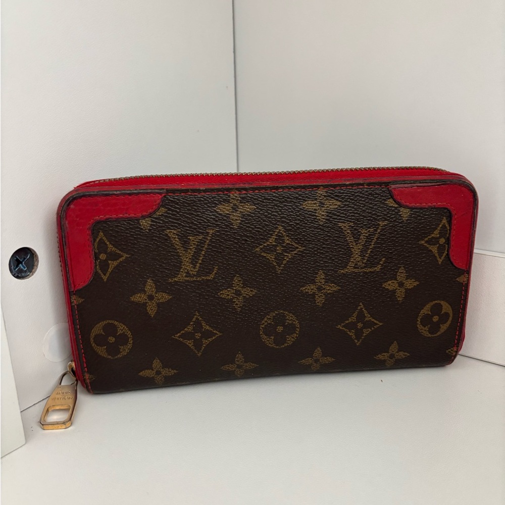 Louis Vuitton Brown Monogram Wallet with Red Trim